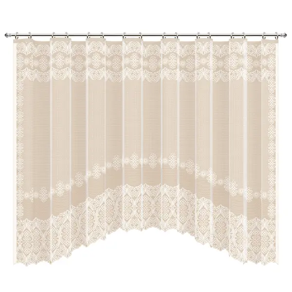 Занавеска для кухни на ленте Кружевница 285x165 см полиэстер цвет ванильный